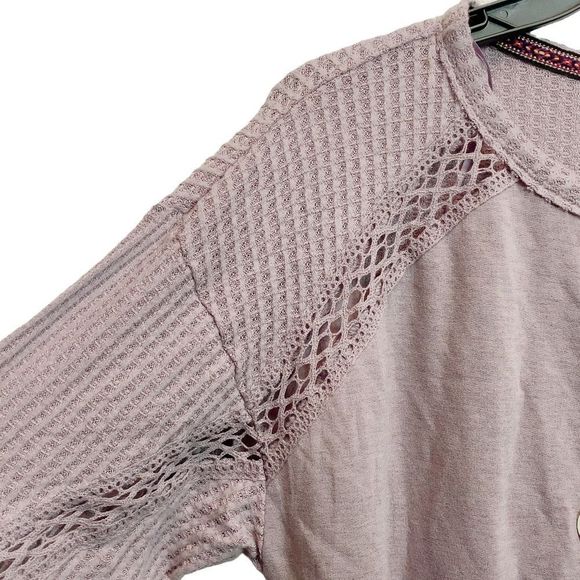 Knox Rose Women's Small Waffle Knit Pullover Henley Boho Hippie Sweatshirt - Picture 5 of 12